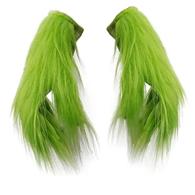 Image of LePyCos The Grinch Mask Costume with Green Furry Fur for Christmas Cosplay Party Latex Props (Gloves)