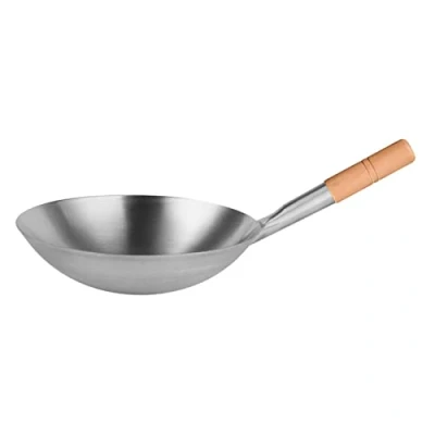 Image of Big Ladle Stainless Steel Cooking Woks Large Soup Spoons Kitchen Frying Pots Long Handle For Restaurants Small Wok Round