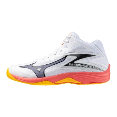 Image of Mizuno THUNDER BLADE Z MID Volleyball Shoes White/Fiery Coral 2/Citrus Women/Men Size 12