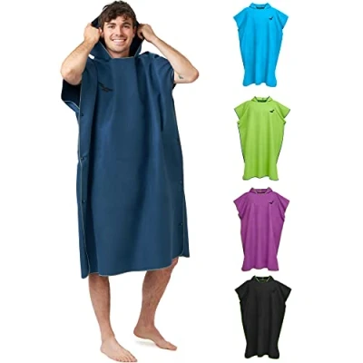 Image of Fit Flip Poncho Towel Microfibre Changing Robe Adult Towelling Swim and Surf Quick Dry Hooded for Men Women size L, Deepblue gray