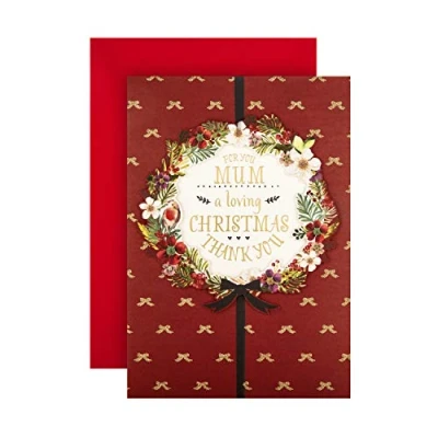Image of Hallmark Christmas Card for Mum Traditional 3D Festive Wreath Design