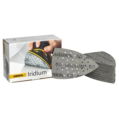 Image of Mirka Iridium sanding Triangle Premium Sandpaper 100x152x152mm 36 hole Grip, Grit 60, 50 pcs / For paint, putty, primer, wood, steel, mineral materials, plastic.