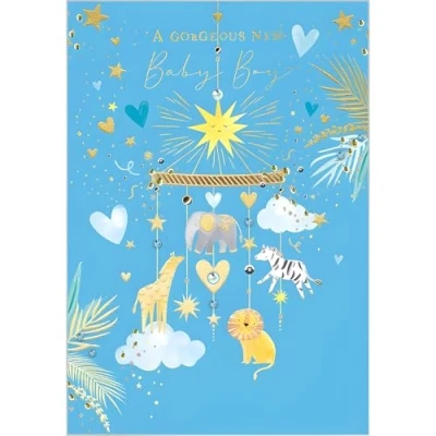Image of New Baby Boy Congratulations Card Special Finishes and Embellishments Animal Love Heart Design Made in the UK Eco Friendly