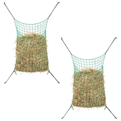 Image of vidaXL Hay Nets 2 pcs Square 0.9 x 1 m Resistant PP Material for Feeding Horses/Ponies Improve Digestion, Reduce Waste Green