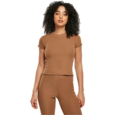 Image of Urban Classics Women&#039;s Ladies Short Rib Tee T Shirt, Dark Taupe, XXXL