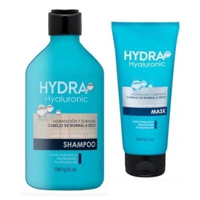 Image of Pack 2 Shampoo 400 ml and Mask Conditioner 200 ml. Hydra Hyaluronic Hair from Normal to Dry with Acid, Niacinamide Provitamin B5. Package 1 x Deliplus