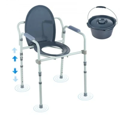 Image of VEVOR Commode Chair, Bedside with Wider Toilet Seat, 7 Level Adjustable Height, 5.8L Removable Bucket, Easy to Assemble, 350 LBS Capacity, Raised Seat for Adults Seniors