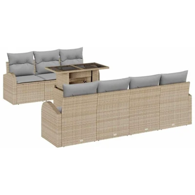 Image of vidaXL 8 Piece Garden Sofa Set with Cushions Beige Poly Rattan