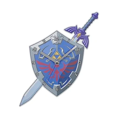 Image of Zelda Blue and Silver Shield Sword Shaped Wall Clock GLZ3037