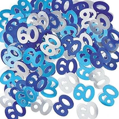 Image of 14g Blue &amp; Silver 60th Birthday Confetti Foil Metallic Glitz Table Scatter Sprinkles Age Bday Party Decorations