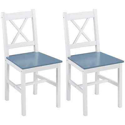 Image of Pine Wood Dining Chairs Set of 2 with Cross Back for Living Room, Kitchen White