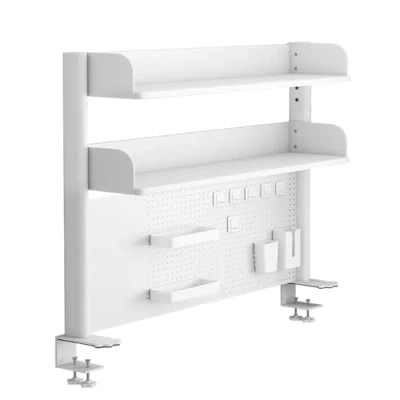 Image of Desk Shelf Storage Rack, Clamp On Organizer Shelf, Extender Pegboard Workstation, Privacy Panel for Gaming Desk, Multipurpose Countertop Hutch Bookshelf, Desktop Display Rack(White,60cm/23.6