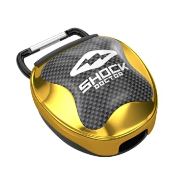 Image of Shock Doctor Ventilated Mouth Guard Case, Universal Storage for Adult &amp; Youth Sizes, Chrome Gold