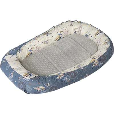 Image of Medi Partners Baby nest Pod Newborn Sleepyhead 100% Cotton 100x60x15cm Bed Pillow Accessories Cocoon for Babies (Dreamcatchers with grey Plush)