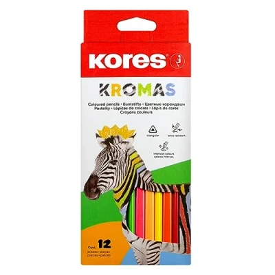 Image of Kores Kolores Kromas 12 Triangular Shape Colouring Pencils Coloured with Soft Lead, Colour Pencils, School Supplies Set of Assorted in Carton Case
