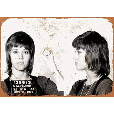 Image of Bonoff 1970 Jane Fonda Mug Shot Metal Sign Great Aluminum Tin 8X12 Inch