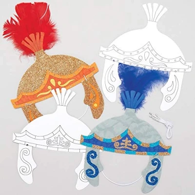 Image of Baker Ross AT736 Roman Centurion Colour in Helmets Pack of 8, for Kids Arts and Crafts Projects,White