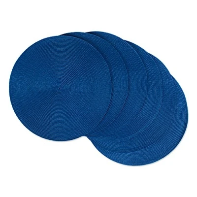 Image of DII Classic Woven Tabletop Collection, Indoor/Outdoor Placemat Set, Round, 15&quot; Diameter, Nautical Blue, 6 Piece