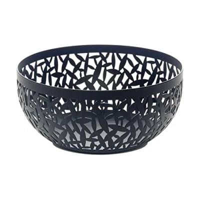 Image of Alessi Cactus MSA04/21 B Design fruit bowl, perforated, made of steel, epoxy coated, black, 21 x 9.5 cm