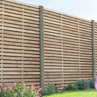Image of Forest 6&#039; x Pressure Treated Contemporary Double Slatted Fence Panel (1.8m 1.8m)