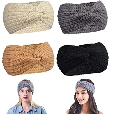 Image of Siundam Winter Knitted Headband for women Braided Warm Crochet Head Wrap Elastic Turban Hairband Ear Warmer Autumn Hair Accessories (Set E)
