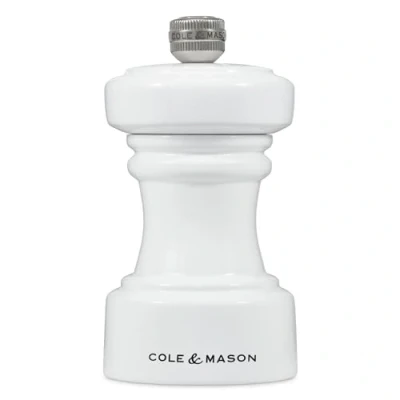 Image of Cole &amp; Mason H233064 Hoxton White Gloss Pepper Mill, Precision+ Carbon Mechanism, Compact Grinder with Adjustable Grind, Beech Wood, 104mm, Seasoning Lifetime Mechanism Guarantee