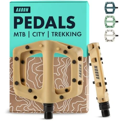 Image of AARON Dirt Plastic Pedals Industrial Ball Bearings Non Slip with Top Grip and Flat Design Platform for bikes, E Mountain Bikes (MTB) &amp; Trekking many more White