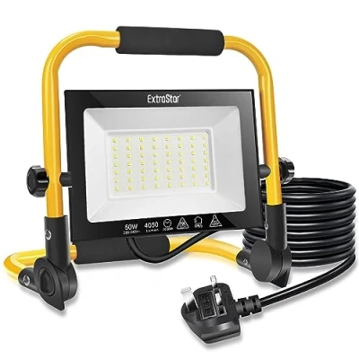 Image of EXTRASTAR LED Work Light 50W 4050LM, Plug in Floodlight with Foldable Stand and 1.8M Cable, IP65 Portable 6500K for Garden Garage Workshop