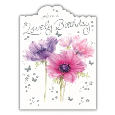 Image of Noel Tatt General Female Birthday Card for Women/Girls Watercolour Flowers Embossed with Foil &amp; Scallop Edge Eco Friendly Recyclable