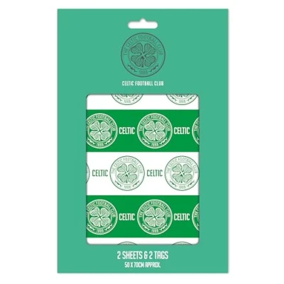 Image of CELTIC FC FOOTBALL WRAPPING PAPER 2 SHEETS TAGS PACK BIRTHDAY GIFT WRAP