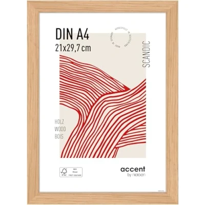 Image of accent by nielsen Scandic Photo Frame, A4, 21x29.7cm Solid Oak Wooden Picture Frame with Protective Float Glass