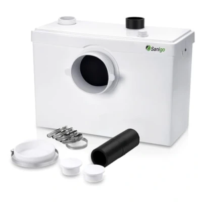Image of Sanigo SANI600 Classic Sanitary Shredder with Stainless Steel Automatic Pump for Wastewater Removal, Silent, 3/1 Inlets Toilet Sink 600 W, White