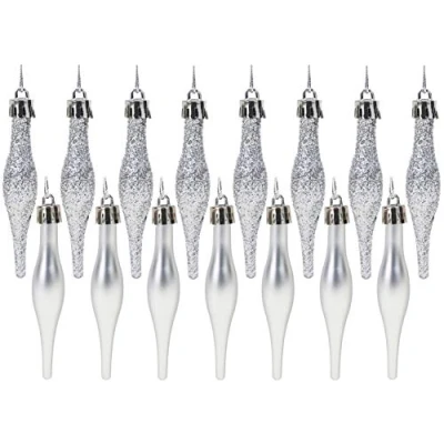 Image of Christmas Concepts® Pack Of 15 8.5cm, 85mm (3.4&quot;) Droplet Baubles Matte &amp; Glitter Design (Silver)