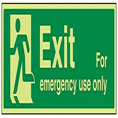 Image of V Safety Exit For Emergency Use Only Man Left Sign Landscape 450mm x 150mm Self Adhesive Vinyl Green