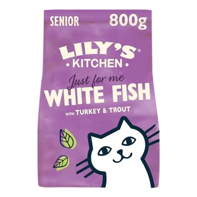 Image of Lily&#039;s Kitchen Made with Natural Ingredients Mature Dry Cat Food White Fish Turkey &amp; Trout Grain Free Recipe 4 x 800g