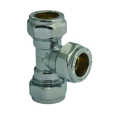 Image of Plumbright Compression Equal Tee 22mm Chrome Plated G31822CP