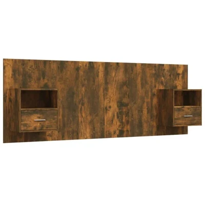 Image of Bed Headboard with Cabinets Smoked Oak Engineered Wood vidaXL