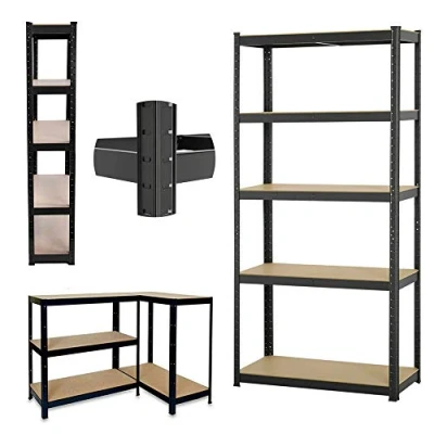 Image of EFAN 5 Tier Black Heavy Duty Metal Garage Shelving Unit 150 x 70 30 cm, Racking Storage Shelves 875KG Capacity, Boltless Assembly, Ideal for Workshop, Office, Kitchen, Bedroom, Year Warranty