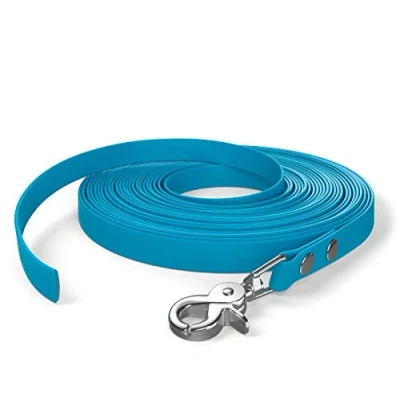Image of 10m drag leash, dog 1 carabiner, cyan blue, very sturdy, dirt and water repellent