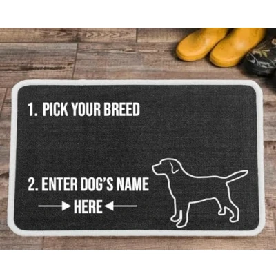 Image of Pet REBELLION Extra Large Personalised Absorbent Machine Washable Food Mat For Dogs Feeding Bowls Non Slip Reduces Movement Rounded Corners to Stay Flat (Labrador Charcoal)