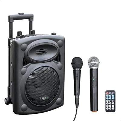 Image of Ibiza PORT8VHF BT Portable speaker 8&quot;/400W MAX with 2 microphones (wired and VHF), remote control protective cover Bluetooth, USB, SD 4 to 6h autonomy