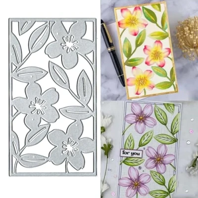 Image of Flower Frame Metal Die Cuts Dies Stencil, Rectangle Flowers Cutting Cut Stencils DIY Scrapbooking Cards Photo Album Craft Decorative Embossing Paper for Card Making