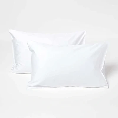 Image of HOMESCAPES White Kid’s Pillowcases 60 x 40 cm 2 Pack 100% Organic Cotton sateen Soft Hypoallergenic Children’s Pillow Cases with Envelope Close Breathable Easy Care 400 TC 600 Thread Count Equiv