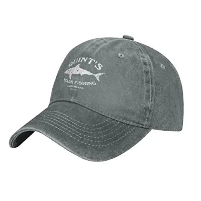 Image of Quints Shark Fishing Jaws Baseball Cowboy Hat Adjustable Trucker Gray