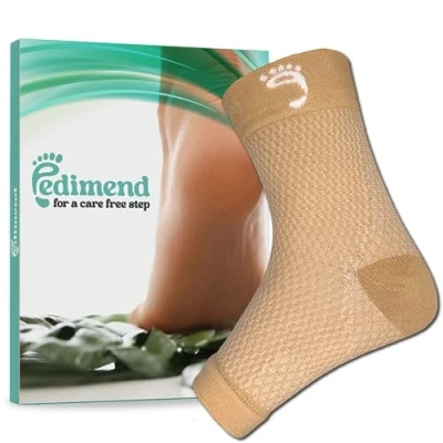 Image of PEDIMEND Plantar Fasciitis Socks 1 PAIR, Compression Foot Sleeves for Sport Arthritis Pain Relief, Ankle Support Brace Men and Women (Beige, Small)