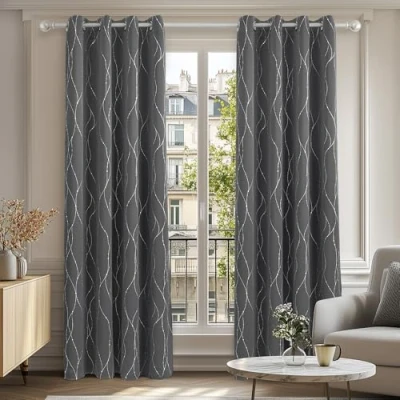 Image of Deconovo 46 x 72 Inch Super Soft Dotted Line Foil Printed Thermal Insulated Blackout Curtains Window Treatment Eyelet for Children Grey Two Panels