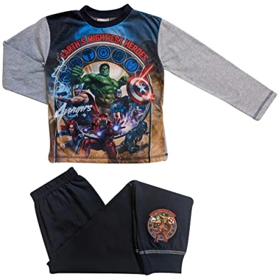 Image of Marvel Boys Avengers Pyjamas Long Sleeve 4 10 Years 7 8 Blue/Grey