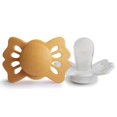 Image of FRIGG Lucky Symmetrical Pacifier Pack of 2 Silicone Soother Dummy BPA Free Made in Denmark SilkySoft Nipple (Honey Gold/Cream (0 6 Months))