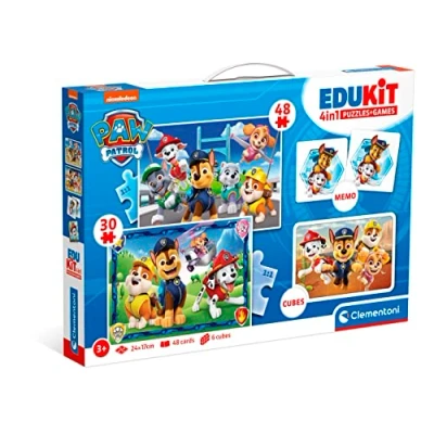 Image of Clementoni 18291 Edukit 4 In 1 Paw Patrol (30 And 48 Pieces Puzzle, Memo Six Cubes), Children Jigsaw Games, Card Games For Kids Years, Made Italy
