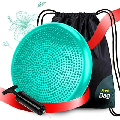 Image of RFAQK Inflated Air Stability Wobble Cushion Wiggle Seat to Improve Sitting Posture &amp; Attention, Balance Disc for Physical Therapy Exercise [Extra Thick, Pump, Bag, E Book Included]